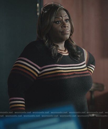 Ruby’s black stripe sweater on Good Girls