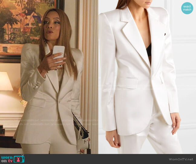 Saint Laurent Silk-Blend Satin Blazer worn by Dominique Deveraux (Michael Michele) on Dynasty