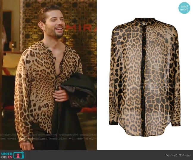 Saint Laurent Silk Animal Print Shirt worn by Sam Flores (Rafael de la Fuente) on Dynasty