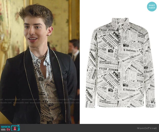 Sandro Newspaper Print Shirt worn by Patrick Blanco (Manu Rios) on Elite