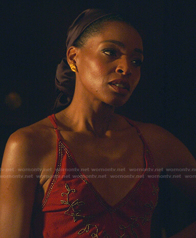 Sasha’s red embellished cami on Sex/Life
