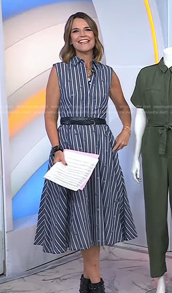 Savannah’s grey striped sleeveless shirtdress on Today