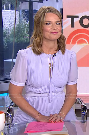 Savannah’s lilac pleated tie neck dress on Today