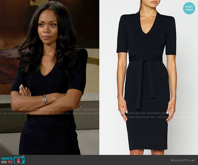Scanlan Theodore Crepe Knit V-neck Dress worn by Amanda Sinclair (Mishael Morgan) on The Young and the Restless