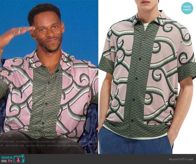 Scotch and Soda Jacquard Knit Short Sleeve Button-Up Shirt