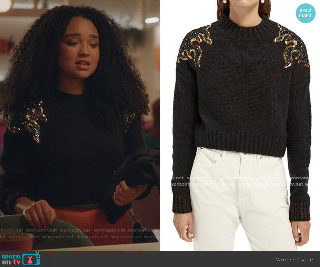 Scotch and Soda Flame Sequin Sweater worn by Kat Edison (Aisha Dee) on The Bold Type