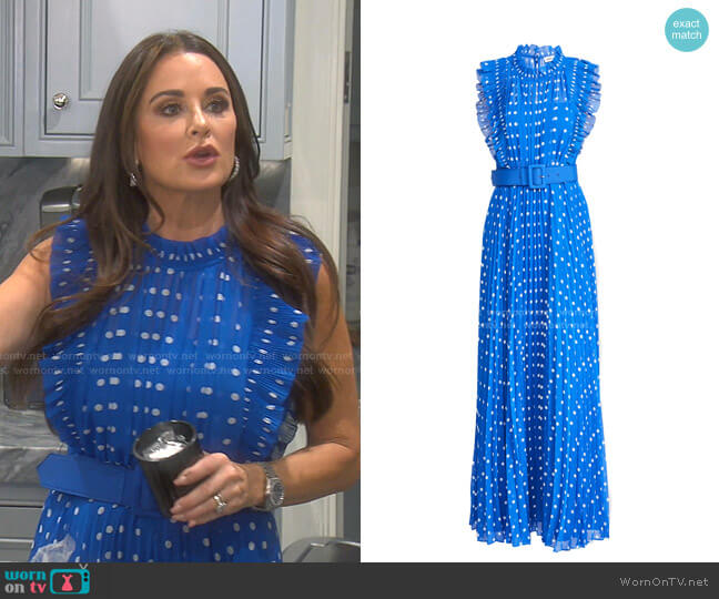 Self Portrait Polka Dot Chiffon Maxi Dress worn by Kyle Richards on The Real Housewives of Beverly Hills