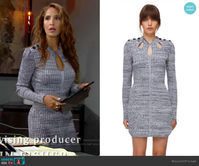 Self Portrait Navy and White Ribbed Dress worn by Lily Winters (Christel Khalil) on The Young and the Restless