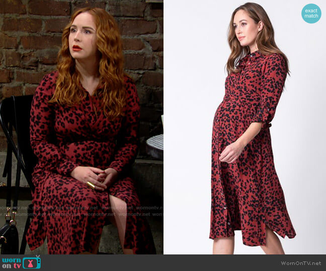 Seraphine Red Animal Print Maternity & Nursing Dress worn by Mariah Copeland (Camryn Grimes) on The Young and the Restless