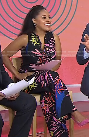 Sheinelle’s black leaf print jumpsuit on Today