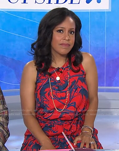 Sheinelle’s red and blue printed sleeveless dress on Today