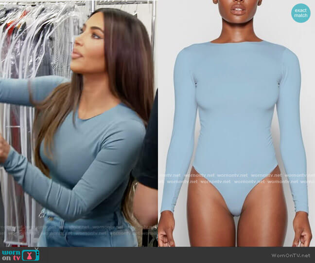 Skims Essential Crew Neck Long Sleeve Bodysuit worn by Kim Kardashian on Keeping Up with the Kardashians