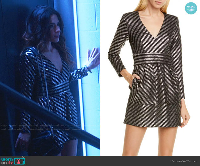 Smythe Metallic Stripe Minidress worn by Billie Connelly (Sara Shari) on Sex/Life