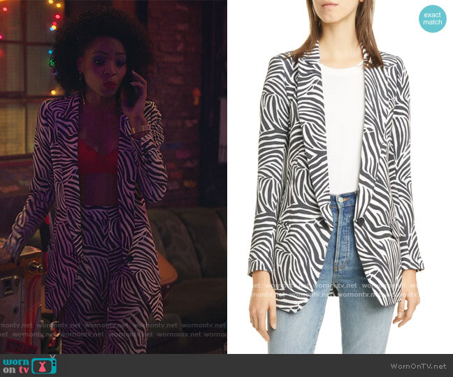 Smythe Zebra Print Long Peaked Lapel Blazer worn by Sasha Snow (Margaret Odette) on Sex/Life