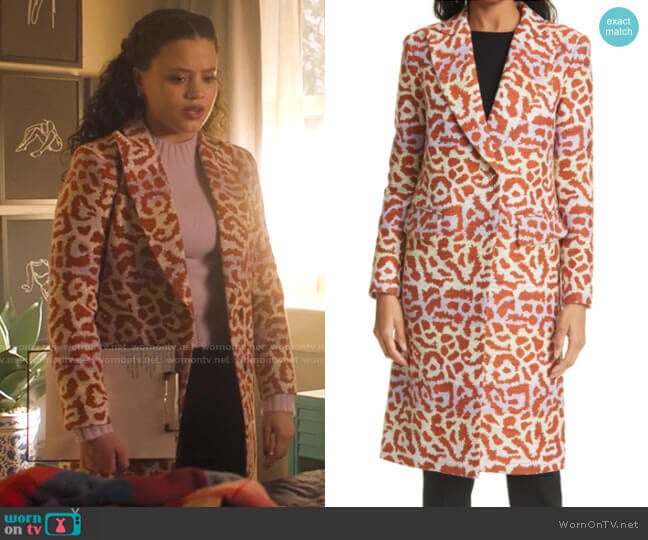 Smythe Metallic Animal Jacquard Coat worn by Maggie Vera (Sarah Jeffery) on Charmed