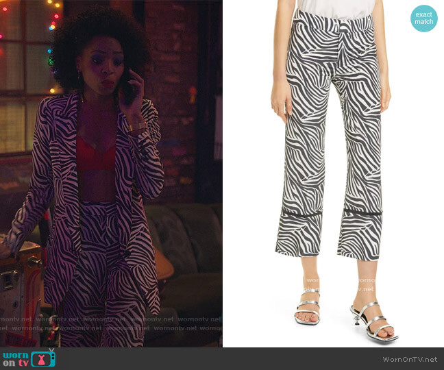 Smythe Zebra Print Crop Pants worn by Sasha Snow (Margaret Odette) on Sex/Life