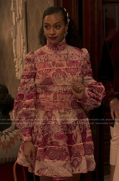 Sondi’s pink mixed print dress on Run the World