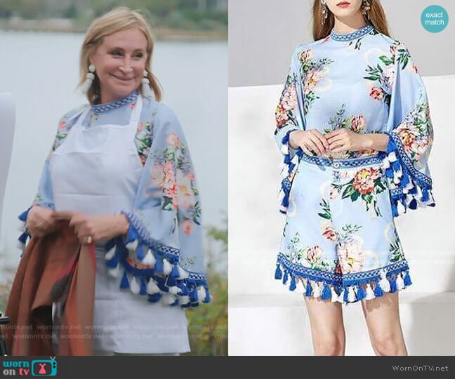 Sonja Blue Floral Tassel Two Piece Set worn by Sonja Morgan on The Real Housewives of New York City