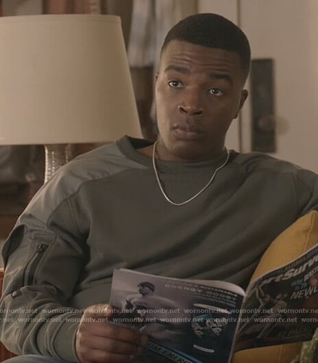 Spencer’s gray utility sweatshirt on All American