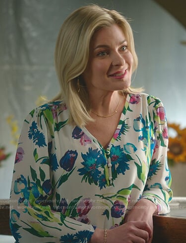 Stephanie’s white floral blouse on Good Witch