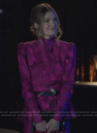 Sutton’s pink houndstooth print dress on The Bold Type