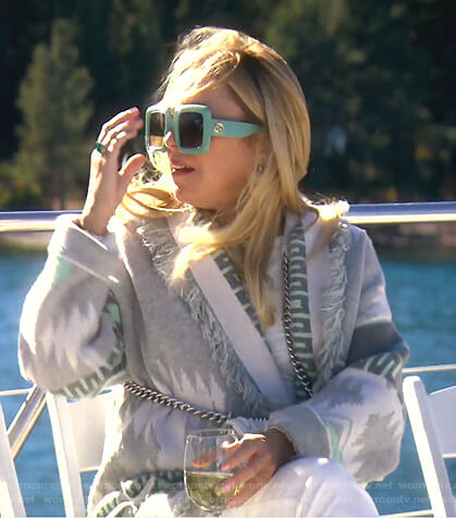 Sutton’s grey fringed cardigan on The Real Housewives of Beverly Hills