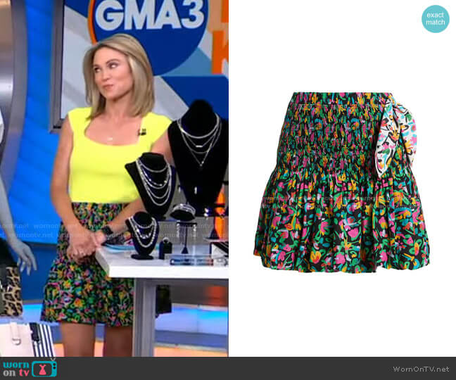 Tanya Taylor Kira Printed Smocked Skirt worn by Amy Robach on Good Morning America