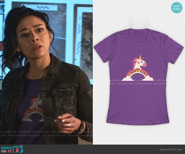 DinoMike Unicorn Don't Care T-Shirt worn by Ella Lopez (Aimee Garcia) on Lucifer