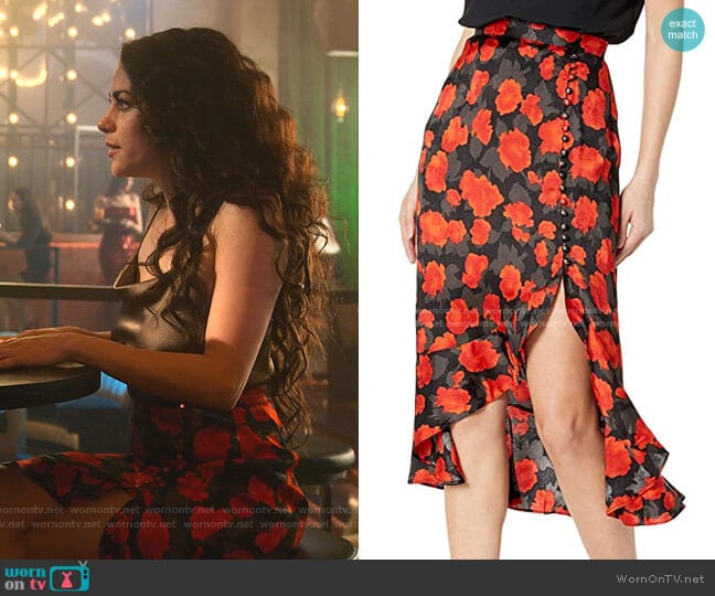 The Kooples Floral Midi Skirt with Slit worn by Eve (Inbar Lavi) on Lucifer