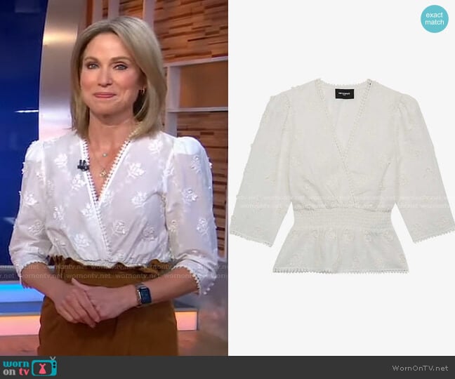 The Kooples Floral-embroidered cotton top worn by Amy Robach on Good Morning America