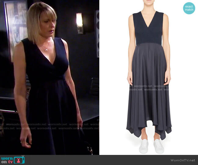 Theory Mixed Media Handkerchief Hem Midi Dress worn by Nicole Walker (Arianne Zucker) on Days of our Lives