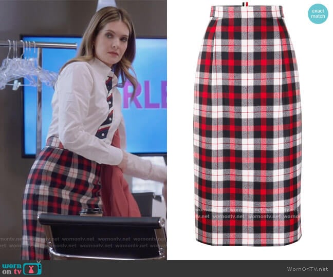 Thom Browne Tartan Check High-waisted Skirt worn by Sutton (Meghann Fahy) on The Bold Type