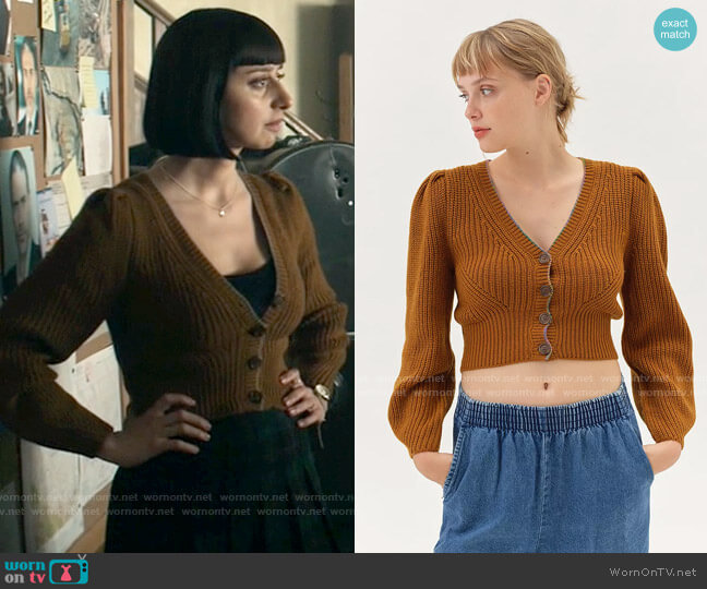 Urban Outfitters Puff Sleeve Cardigan worn by Chrissy Beppo (Sofia Hasmik) on Superman and Lois
