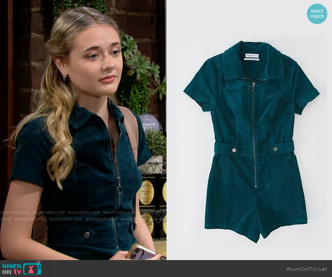 Urban Outfitters Tyson Zip-Front Short Sleeve Romper worn by Faith Newman (Reylynn Caster) on The Young and the Restless