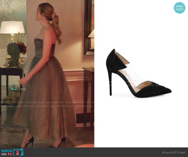 Valentino B-Drape Suede Point Toe Pumps worn by Kirby Anders (Maddison Brown) on Dynasty
