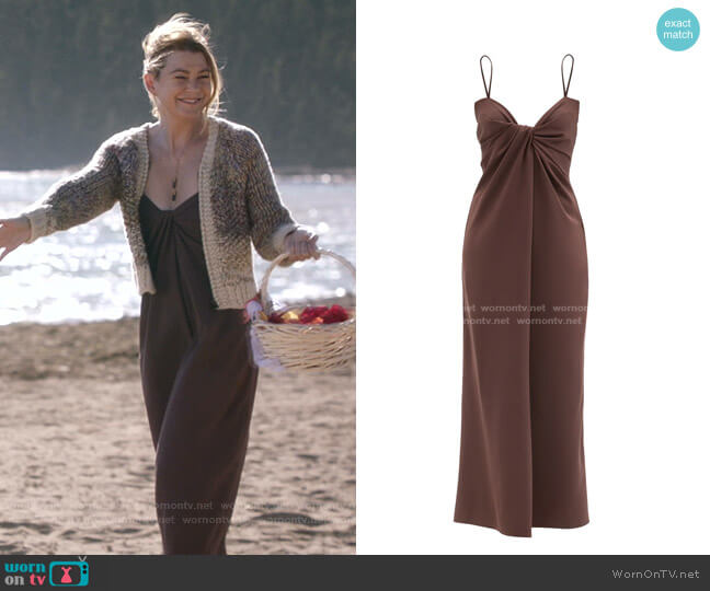 Valentino Twisted Silk-Blend Crepe Midi Dress worn by Meredith Grey (Ellen Pompeo) on Greys Anatomy