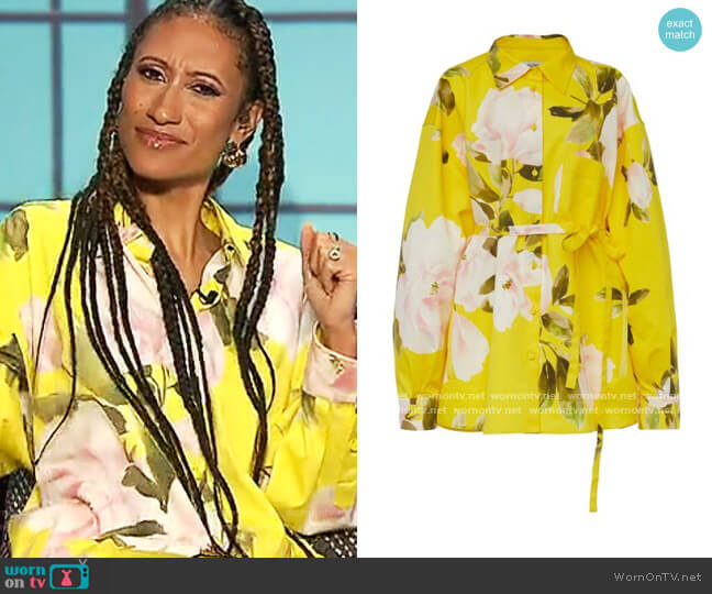 Valentino Oversized Floral Cotton-Silk Shirt worn by Elaine Welteroth on The Talk