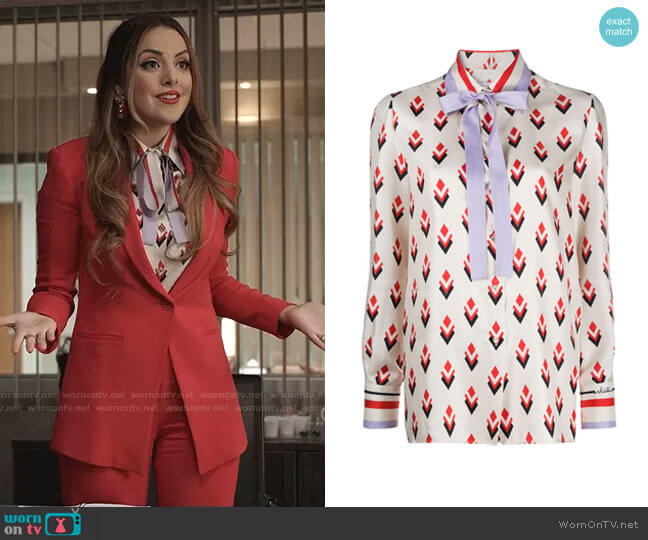 Valentino Pussy-Bow Blouse worn by Fallon Carrington (Elizabeth Gillies) on Dynasty