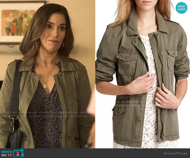 Velvet by Graham & Spencer Ruby Army Jacket worn by Isabel Salazar (Ana Ortiz) on Love Victor