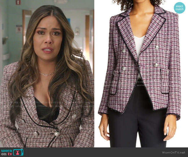 Veronica Beard Theron Tweed Jacket worn by Cristal Jennings (Daniella Alonso) on Dynasty