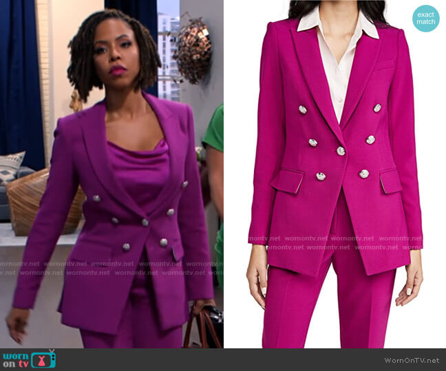 Veronica Beard Matteo Jacket in Magenta worn by Andrea Barnes (Kj Smith) on Tyler Perrys Sistas