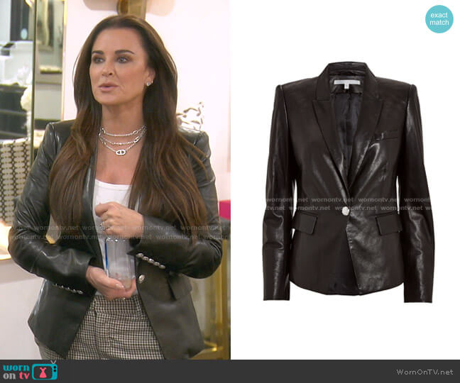 Veronica Beard Danielle Leather Dickey Jacket worn by Kyle Richards on The Real Housewives of Beverly Hills
