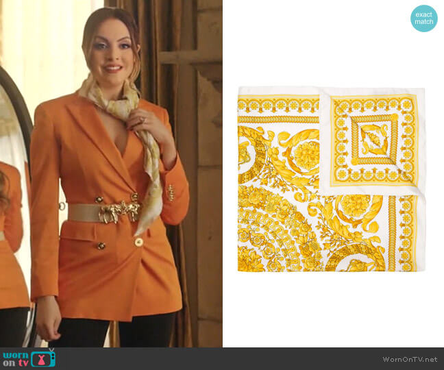 Versace Baroque Silk Scarf worn by Fallon Carrington (Elizabeth Gillies) on Dynasty