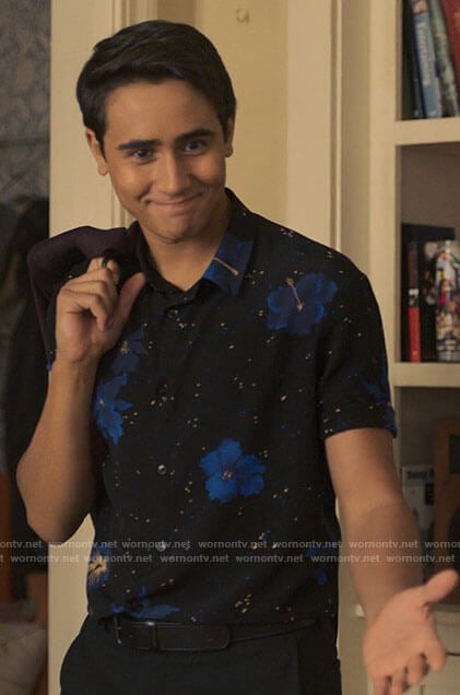 Victor’s floral shirt borrowed from Rahim on Love Victor