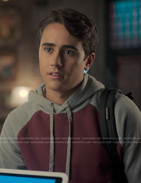 Victor’s burgundy and grey hoodie on Love Victor