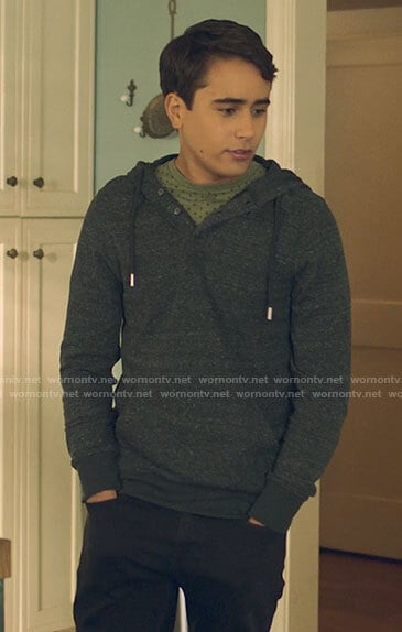 Victor’s grey henley hoodie on Love Victor