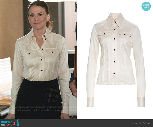 Victoria Beckham Pintuck Pleat Detail Button-Up Silk Blouse worn by Liza Miller (Sutton Foster) on Younger