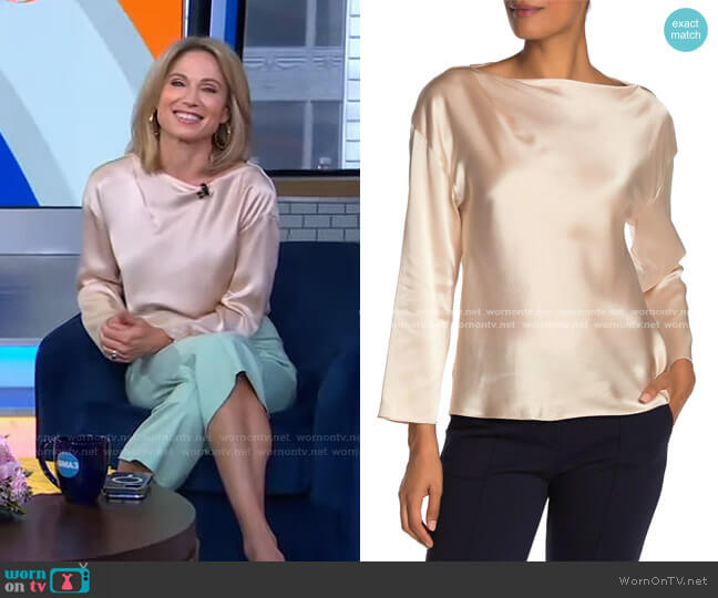 Vince Silk Boatneck Blouse worn by Amy Robach on Good Morning America