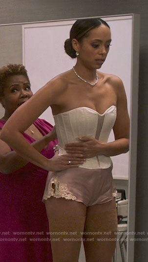 Whitney’s pink lace trim shorts on Run the World