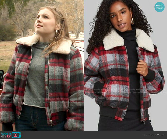 Wild Fable Plaid Bomber Jacket worn by Lake Meriwether (Bebe Wood) on Love Victor